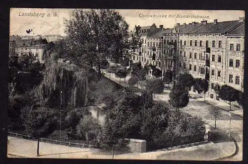 81488 AK Landsberg Warthe Cladowbrücke Bismarckstrasse 1912