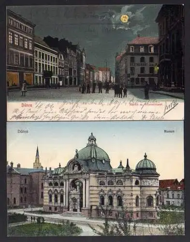 80832 2 AK Düren Museum 1905 Markt Restaurant 1906