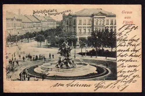 82444 AK Fürth 1900 Bahnhofsplatz Brunnen