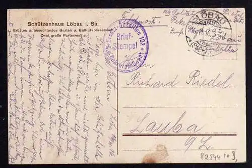 82544 AK Löbau Schützenhaus 1916 Feldpost Rekrutendepot Ball Etablissemant