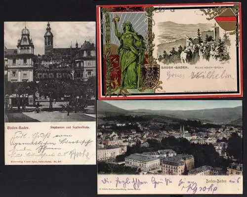 82783 3 AK Baden-Baden 1901 1902 1903 Stephanien Sophienstraße Germania geprägt