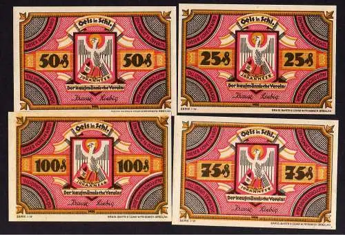 85556 Notgeld Oels Schlesien 4 Scheine Der kaufmännische Verein