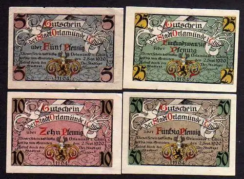 85723 Notgeld Orlamünde 4 kleine Scheine 1921  5,7 x 4,1 cm