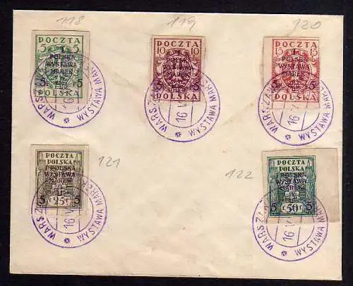 86762 Wystawa Marek 1919 118 - 122 1. Nationale Briefmarkenausstellung Warschau