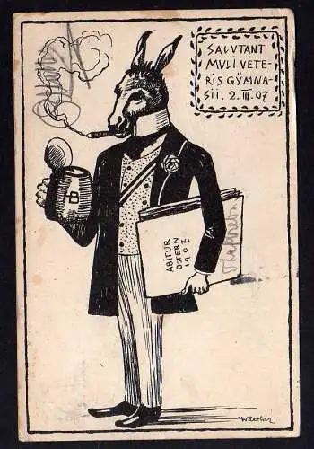 86727 AK Darmstadt Studentika Abitur Ostern 1907 Hase im Anzug Salutant Muli Vet