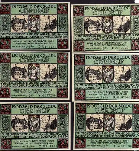 85136 Notgeld Ohrdruf 6 Scheine 1. September 1921 Bonifatius Gründung der Stadt