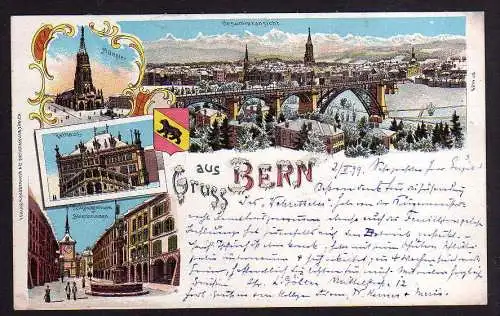 86515 AK Bern Winterlitho 1900 Münster Rathaus Bärenbrunnen