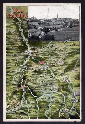 87022 AK Vogtland 1908 Falkenstein Karte Plauen Elsterberg Lengenfeld ...