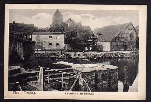 88776 AK Plau Meckl. Elde Schleuse Wäscherinnen und Bleiche