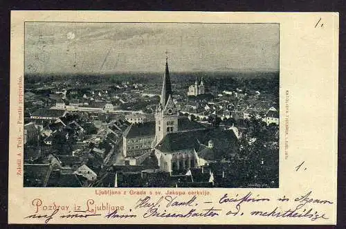88596 AK Ljubljana Laibach 1898z Grada s sv. Jakopa cerkvijo. Mondscheinkarte