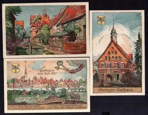 88372 3 AK Krempe Künstlerpostkarte Rathaus An der Aue anno 1620