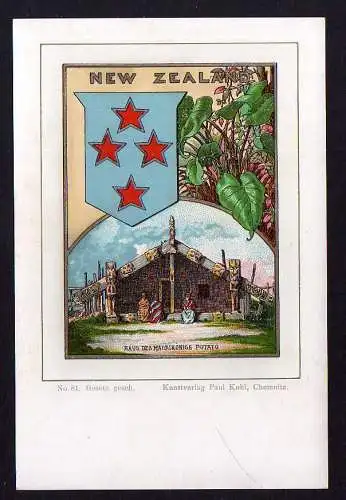 89187 AK Wappenkarte New Zealand Neuseeland 1900 Kunstverlag Paul Kohl Chemnitz