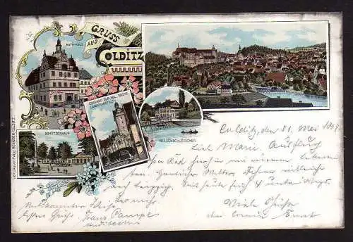 89145 AK Colditz Litho 1897 Schützenhaus Muldenschlösschen Landesanstalt Eingang