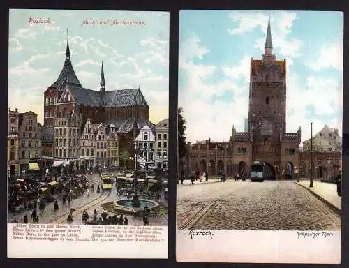 89543 2 AK Rostock Markt Marienkirche Kröpeliner Tor um 1905 1906