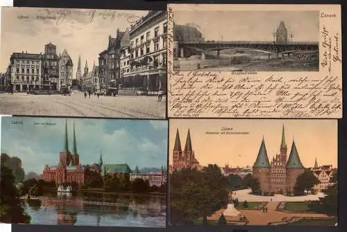 91330 4 AK Lübeck Burgtorbrücke 1900 Klingenberg Hotel Stadt Hamburg 1934
