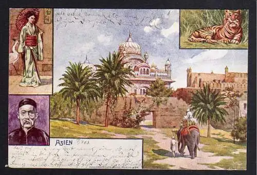 91600 AK Asien 1903 Tiger Elefant Japanerin China Chinese