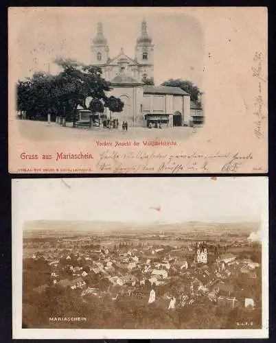 91803 2 AK Mariaschein Wallfahrtskirche 1898 Fotokarte Panorama 1927 Restaurant