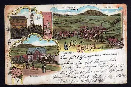 97949 AK Geising Litho um 1900 Bahnhofshotel Schützenhaus Wettin Turm
