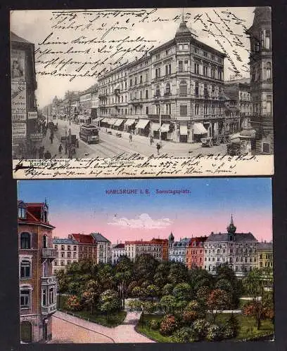 98698 2 AK Karlsruhe Kaiserstrasse um 1900 Sonntagsplatz 1922