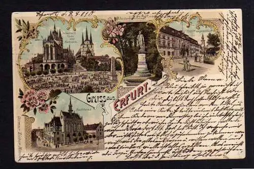99609 AK Gruss aus Erfurt um 1900 Litho Rathaus Regierungsgebäude Reichard Denkm