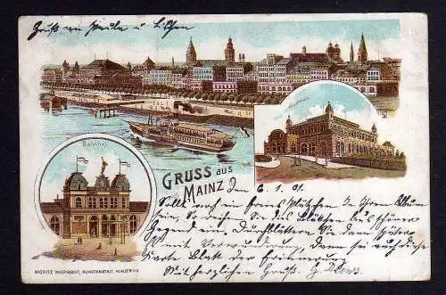 99552 AK Mainz 1901 Litho Stadthalle Bahnhof Panorama Rheinland-Pfalz