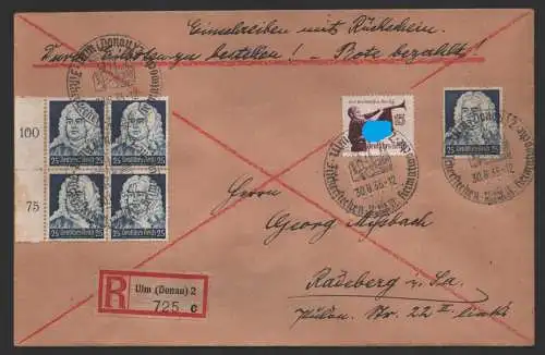 B-14415 Brief DR Ulm Fischerstechen 1935 nach Radeberg 575 585 Einschreiben