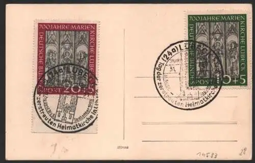 B-14533 BRD 139 140 Postkarte Tag der zerstreuten Heimatkirche 1951 700 Jahre St