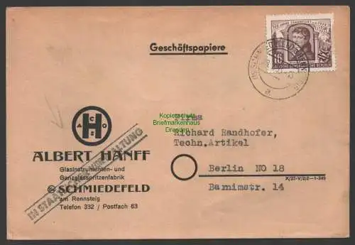 B-14661 DDR 1953 358 EF Geschäftspapiere Firma in Staatlicher Verwaltung Schmied