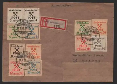 B-14555 Brief Lokalausgabe Großräschen 31 - 42 nach Cottbus 31.1.46 Einschreiben
