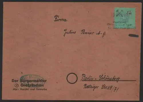 B-14552 Brief Lokalausgabe Großräschen Notstempel 19. Okt 1945 Der Bürgermeister