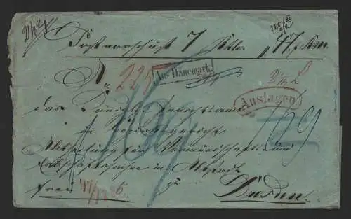 B-14491 Brief nach Dresden aus Dänemark über Hamburg um 1860 viele Taxvermerke
