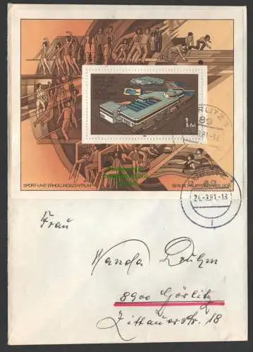 B-14627 DDR 1981 Block 64 FDC Sport- und Erholungszentrum Berlin