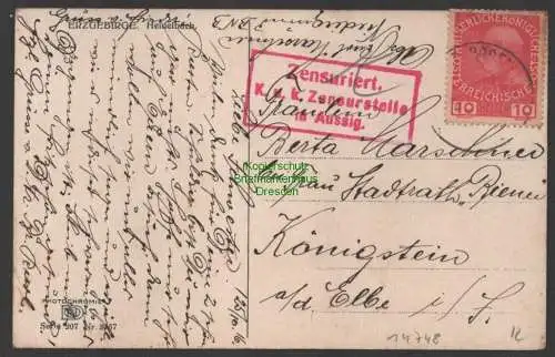 B-14748 AK Erzgebirge Heidelbach 1916 Zensuriert Zensurstelle Aussig