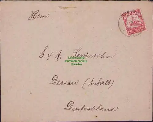 B-16543 Brief Togo Anecho 1909 Bedarf an Lewinsohn Dessau mit Ankunftsstempel