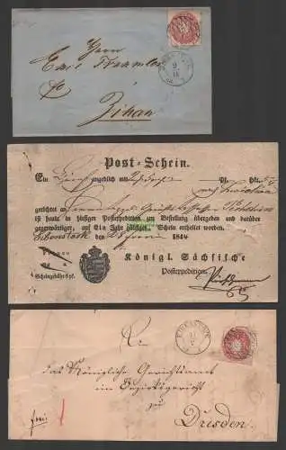 B-14727 Brief Sachsen Eibenstock 1863 36 nsch Zittau Dresden Postschein 6 P 1844
