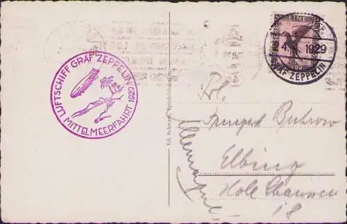 B-16612 Deutschland Graf Zeppelin 1929 Mittelmeerfahrt Ankunftsstempel Sevilla