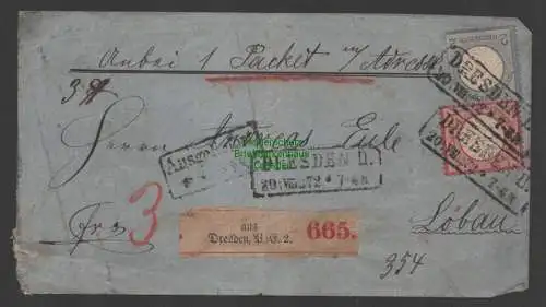 B-14780 Dresden 1872 Paketbegleitbrief kleines Brustschild 1, 2 Groschen 4, 5