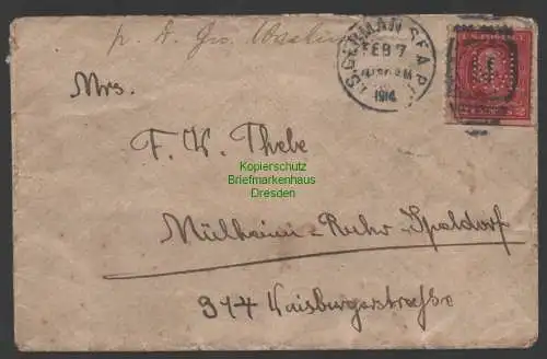 B-14743 Brief German SEA USA Perfin NGL. 1914 nach Mühlheim Ruhr