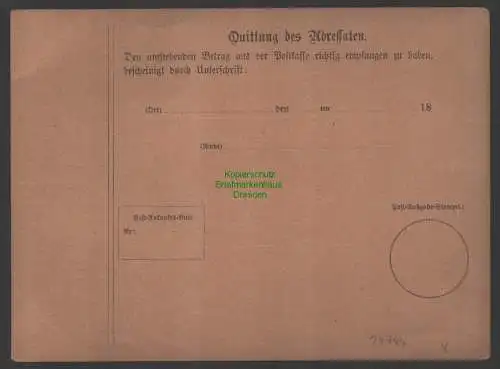 B-14744 Königreich Württemberg Post Anweisung ungebrauchtes Formular um 1890