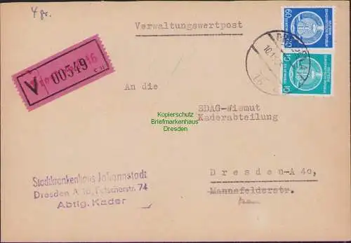 B-17598 DDR Dienst Brief Verwaltungswertpost Dresden 1955 Ortsbrief Krankenhaus