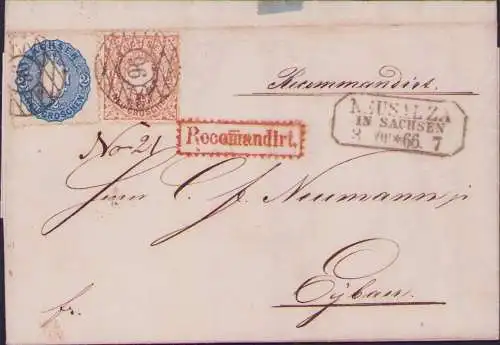 B-16692 Sachsen Faltbrief 15,17 96 Neusalza Sachsen Recomandirt nach Eybau 1866