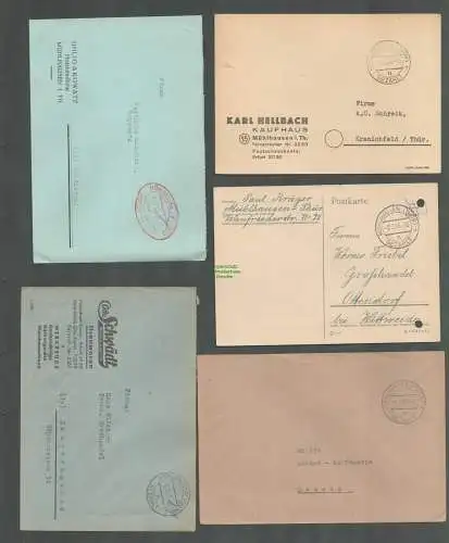 B-5671 SBZ Gebühr Bezahlt 5x Brief Karte Kaufhaus Hellbach Mühlhausen Thür. 1945