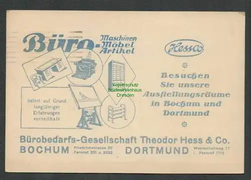B-5405 Bochum Dortmund Reklame Karte 1923 Hess & Co. Bürobedarfs Gesellschaft