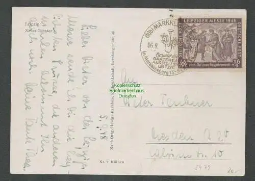 B-5479 SBZ 198 EF Herbstmesse Leipzig 1948 Postkarte Markkleeberg nach Dresden