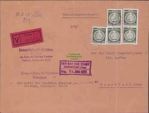 B-17900 Brief DDR Dienst Verwaltungswertpost Potsdam 1955 nach Frankfurt Oder