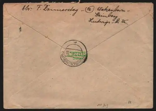 B10319 Brief BAZ Einschreiben Gebühr bezahlt 1947 Singen Hohentwiel Quedlinburg