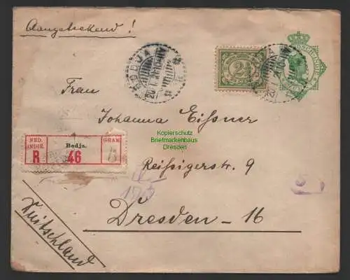 B10160 R-Brief Ganzsache Nederlandsch Indie 1921 Java Bodja nach Dresden