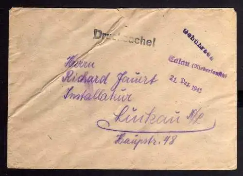 B049 Brief Deutschland SBZ Notstempel Calau Niederlausitz 1945 Gebühr bezahlt Dr