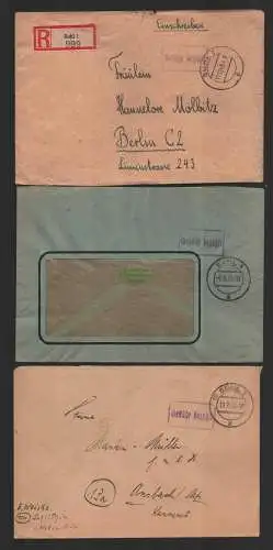 B10148 3x Brief SBZ Gebühr bezahlt EInschreibenSuhl 1945 Währungsreform 1948