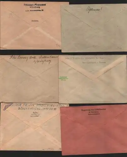 B10511 6x Brief BAZ Gebühr bezahlt 1945 Würzburg Heidingsfeld nach München